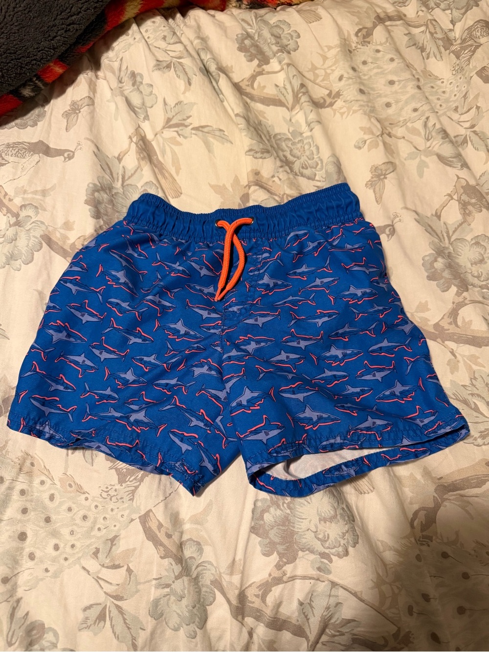 Carter's Royal Blue Shark Swim Trunks with Orange Drawstring
